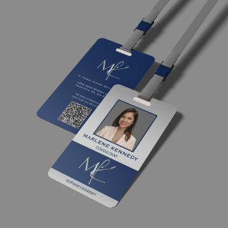 Tarjeta De Identificación Elegante personalizado plateado azul marino emplea