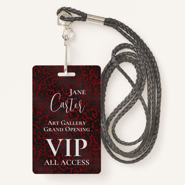 Tarjeta De Identificación Elegante Red Black Leopard VIP All Access Pass (Anverso son cordón)
