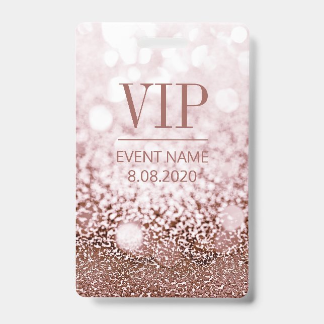 Tarjeta De Identificación Elegante Rosa de eventos de acceso VIP Purpurina r (Parte frontal)