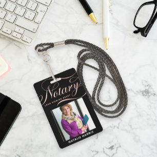 Tarjeta De Identificación Elegante Rosa de fotografía notario de oro agente