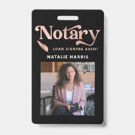 Tarjeta De Identificación Elegante Rosa Dorada Notario Agente de Préstamos