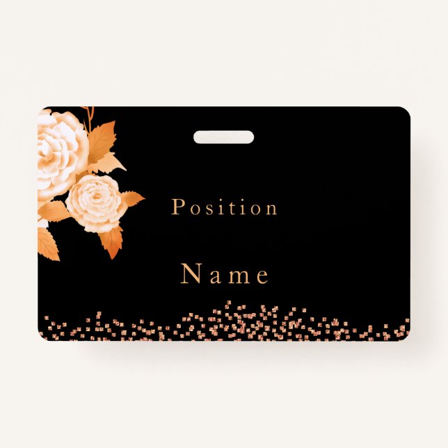 Tarjeta De Identificación Elegante Rosa dorado negro (Anverso)