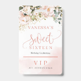 Tarjeta De Identificación Elegante rosa oro floral eucalipto oro dieciséis