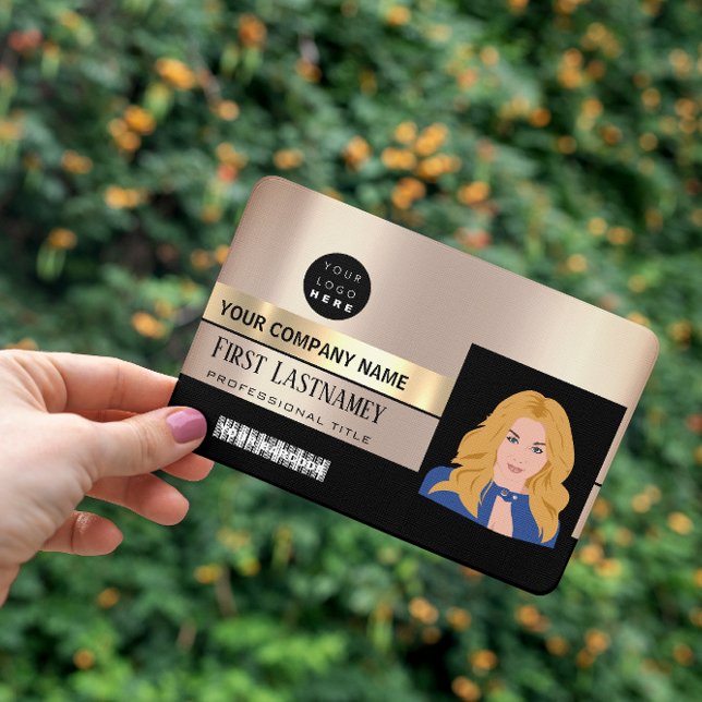 Tarjeta De Identificación Elevar su identidad profesional con el empleado B (Employee Barcode Logo Name Scanner Rose Gold Badge)