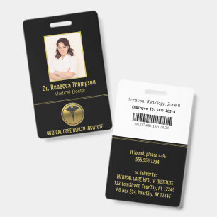 Tarjeta De Identificación Emblema de Caduceo Médico Profesional de Oro para