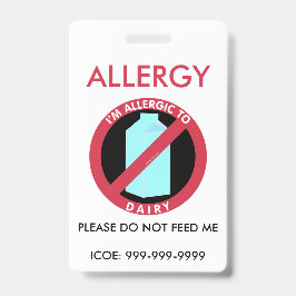 Tarjeta De Identificación Emergencia de Alergia a Lácteos Personalizada para