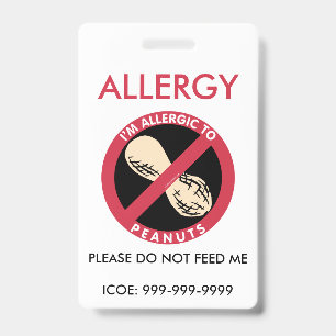 Tarjeta De Identificación Emergencia de alergia a maní personalizada para ni