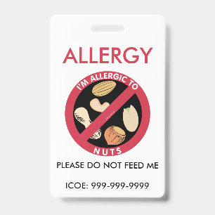 Tarjeta De Identificación Emergencia de alergia a maní personalizada para ni