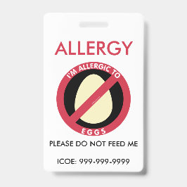 Tarjeta De Identificación Emergencia de alergia al huevo personalizada para 