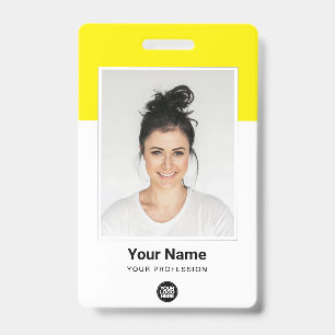 Tarjeta De Identificación Empleado Amarillo Logo Código de Barra Qr Foto Nom