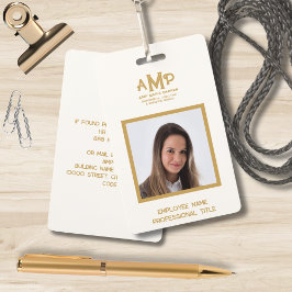 Tarjeta De Identificación Empleado con logotipo de Monograma Luxe Ivory Gold
