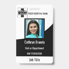 Tarjeta De Identificación empleado de clínica o hospital personalizado negro