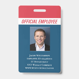 Tarjeta De Identificación Empleado de foto azul rojo personalizado
