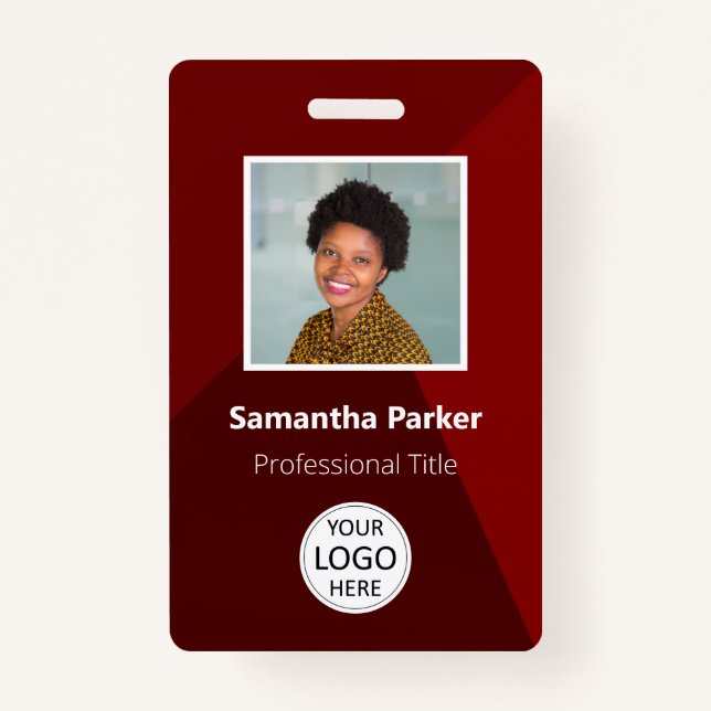 Tarjeta De Identificación Empleado del Personalizado Rojo - ID de foto, logo (Anverso)