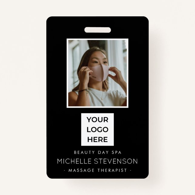 Tarjeta De Identificación Empleado fotográfico moderno negro  (Anverso)