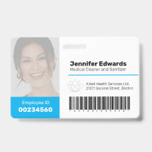 Empleado gran foto ID y código de barras azul