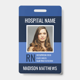 Tarjeta De Identificación Empleado médico personalizado ID de foto azul 