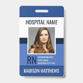 Tarjeta De Identificación Empleado médico personalizado ID de foto azul