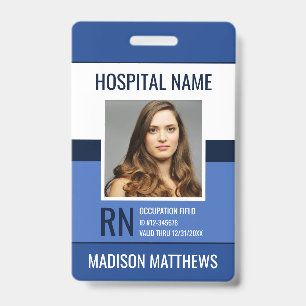 Tarjeta De Identificación Empleado médico personalizado ID de foto azul