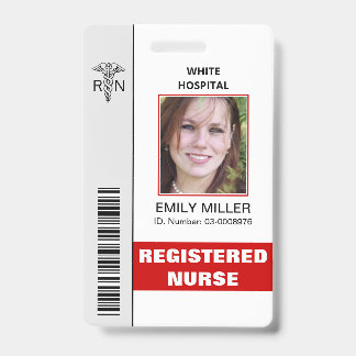 Tarjeta De Identificación Empleado médico RN caduceus plantilla de foto roja