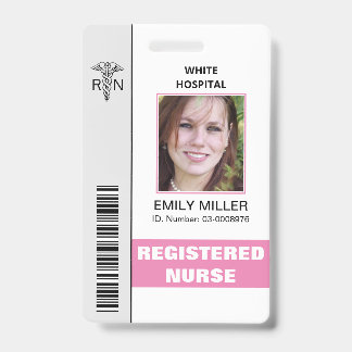 Tarjeta De Identificación Empleado médico RN caduceus plantilla de foto rosa