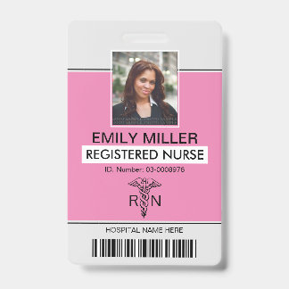 Tarjeta De Identificación Empleado médico RN caduceus plantilla de foto rosa