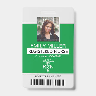 Tarjeta De Identificación Empleado médico RN plantilla de foto caduceus verd