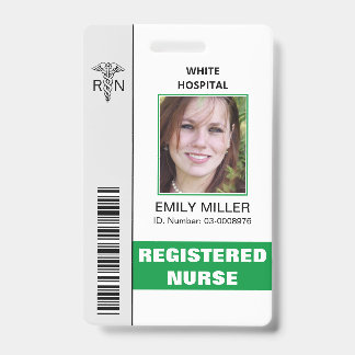 Tarjeta De Identificación Empleado médico RN plantilla de foto caduceus verd
