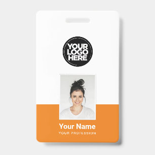 Tarjeta De Identificación Empleado naranja - Foto, código de barras, logotip