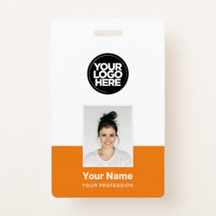 Tarjeta De Identificación Empleado naranja - Foto, código de barras, logotip