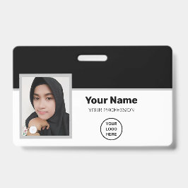 Tarjeta De Identificación Empleado negro personalizado: foto, código de barr
