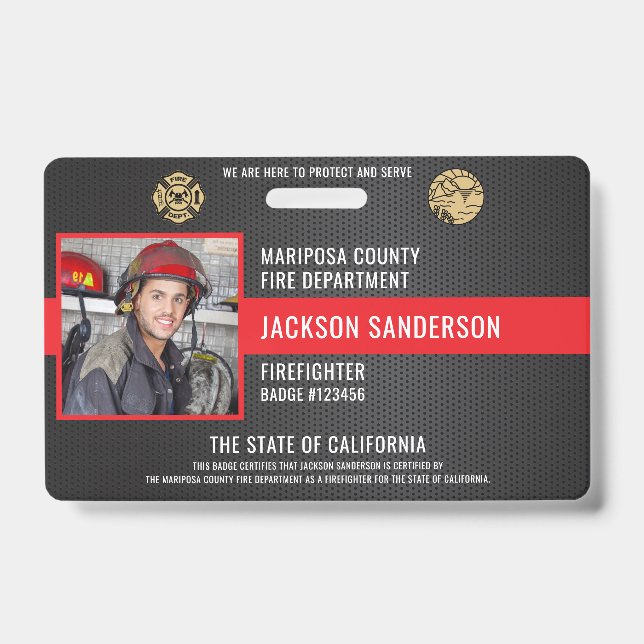Tarjeta De Identificación Empleado Personalizable de Bomberos Departamento d (Parte frontal)