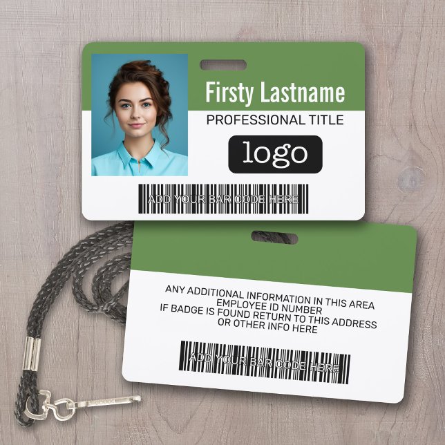 Tarjeta De Identificación Empleado personalizado - Foto, código de barras, l (Employee ID Badge with Company logo and photo)