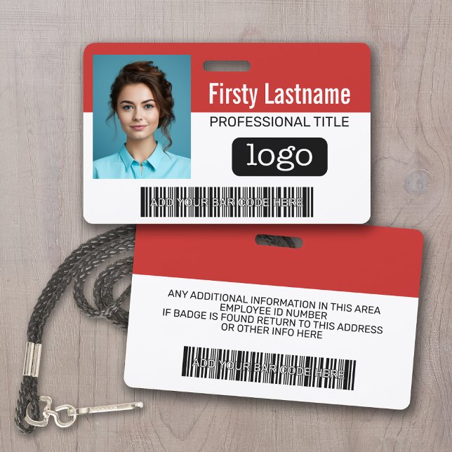 Tarjeta De Identificación Empleado personalizado - Foto, código de barras, l (Employee ID Badge with Company logo and photo)