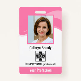 Tarjeta De Identificación Empleado personalizado rosa, foto, código de barra
