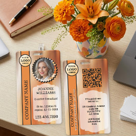 Tarjeta De Identificación Empleado Profesional con Estilo Naranja Creativo