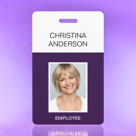 Tarjeta De Identificación Empleado Púrpura - Nombre Foto Trabajo Corporativo