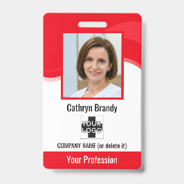 Tarjeta De Identificación Empleado rojo personalizado, foto, código de barra