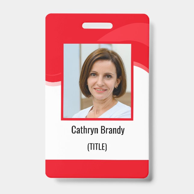 Tarjeta De Identificación Empleado rojo personalizado, foto, código de barra (Parte frontal)