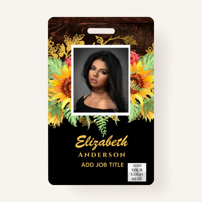 Tarjeta De Identificación Empleado VIP de FOTO-ID PASS girasoles RÚSTICOS (Anverso)