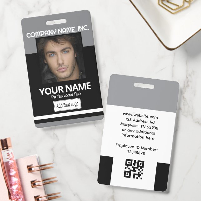 Tarjeta De Identificación Employee Photo Badge ID - Black and Gray (Oficina)