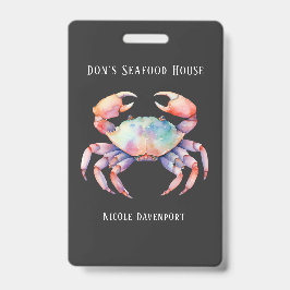 Tarjeta De Identificación Empresa de cangrejo acuarela/Personalizado de rest