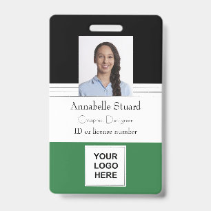 Tarjeta De Identificación Empresa de fotografía de empleados de Green Black