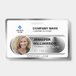 Tarjeta De Identificación Empresa Minimalista Plata QR Empleado Foto ID Ba