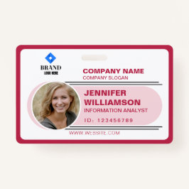 Tarjeta De Identificación Empresa Minimalista roja QR Empleado Foto ID