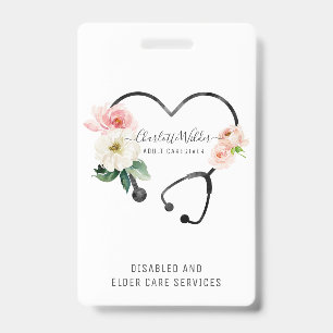 Tarjeta De Identificación Enfermera Caregiver Estetoscopio Floral