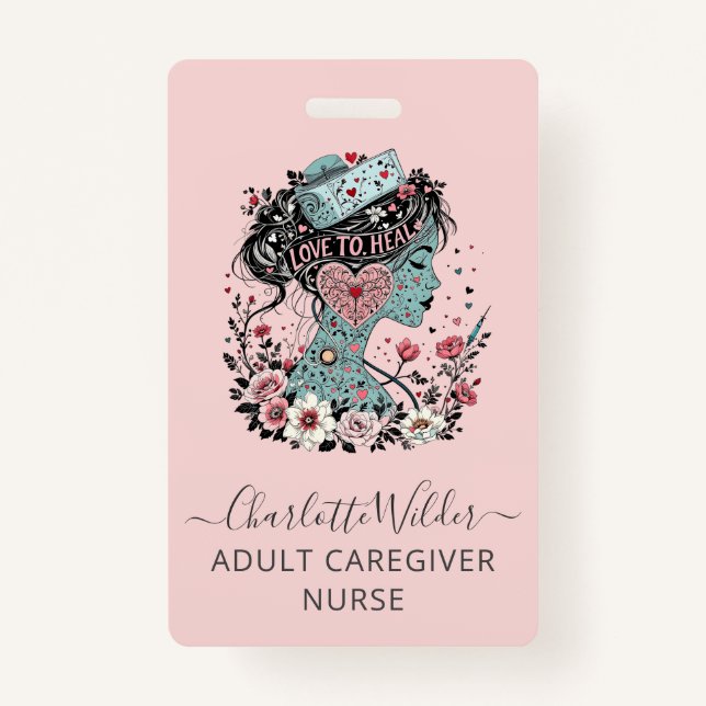 Tarjeta De Identificación Enfermera Caregiver Rubor Pink (Anverso)