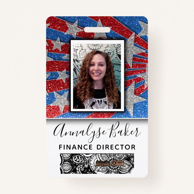 Tarjeta De Identificación Enfermera de Purpurina rojo blanco y azul para EE. (Anverso)