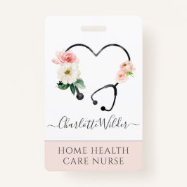 Tarjeta De Identificación Enfermera de salud en casa Stethoscope floral