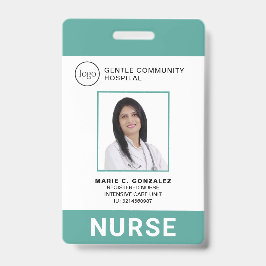 Tarjeta De Identificación Enfermera Logo Hospital Verde Turquesa Identificac